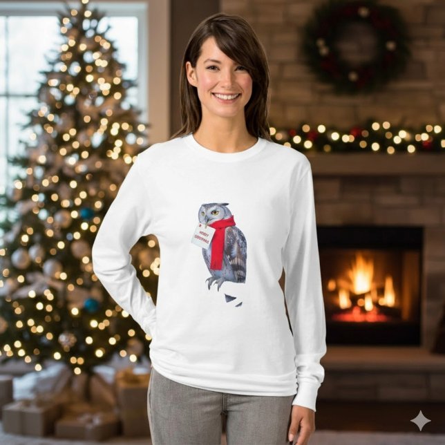 Camiseta Majestic Christmas Owl Snowy Winter T-Shirt (Criador carregado)