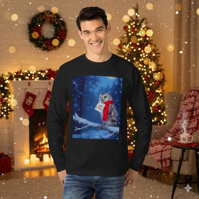 Camiseta Majestic Christmas Owl Snowy Winter T-Shirt (Criador carregado)