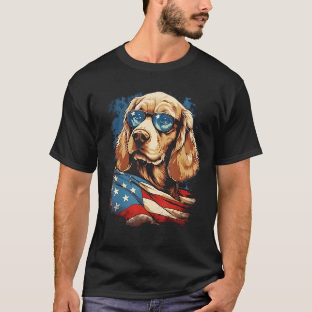 Camiseta Majestic Dog American Flag Patriotic 4th Of July (Frente)