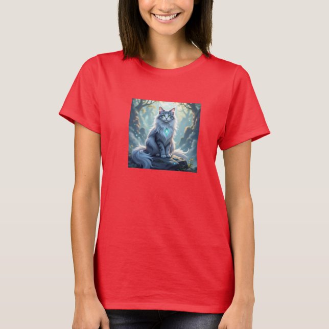 Camiseta **Majestic Fantasy Cat with Mystical Aura – High F (Frente)