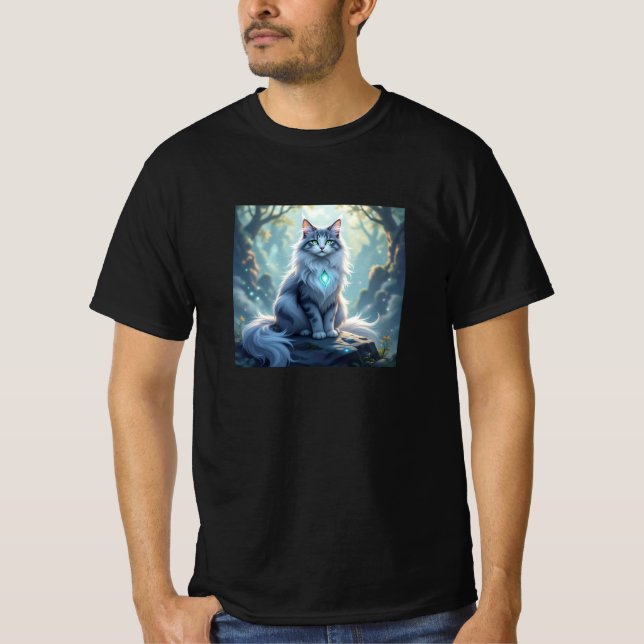 Camiseta **Majestic Fantasy Cat with Mystical Aura – High F (Frente)