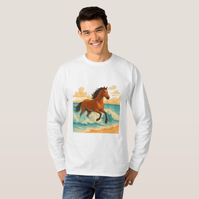 Camiseta Majestic Horse Rising from the Sea Power and Free (Frente Completa)