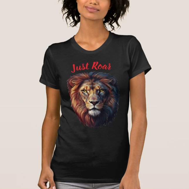 Camiseta Majestic Lion Head Just Roar Artistic Black TShirt (Frente)