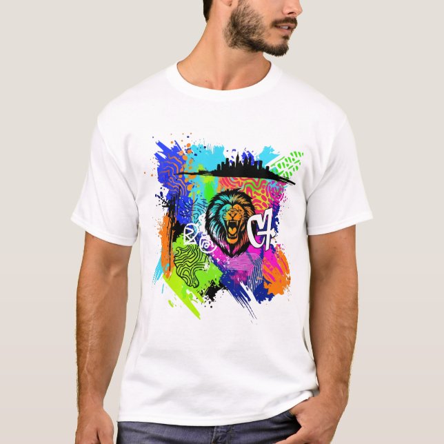 Camiseta Majestic Lion Painting Art – Colorful Lion Illustr (Frente)