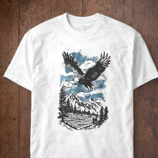 Camiseta Majestosa Águia Montanha Lago Natureza Vida Selvag