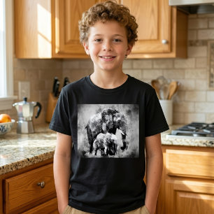 Camiseta Majestosa Elefanta Africana Fêmea com Filhote P&B