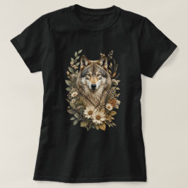Camiseta Majestosa Floral Lobo Natureza