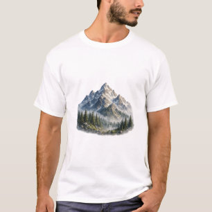 Camiseta Majestosa Paisagem Montanhosa e Florestal em Aquar