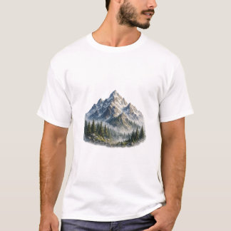 Camiseta Majestosa Paisagem Montanhosa e Florestal em Aquar