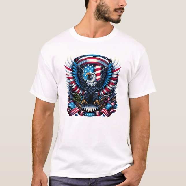 Camiseta Majestosa Patriótica Águia 4 de julho (Frente)