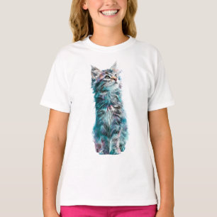 Camiseta Majestoso Gato Fantasia Aquarela Sonhadora para Cr