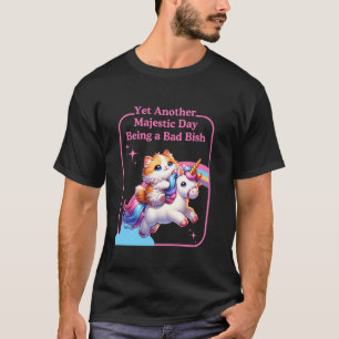 Camiseta Majestoso Gato Ruim Bish Montando um Unicórnio em