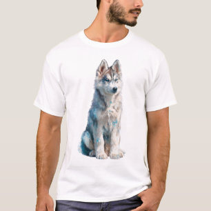 Camiseta Majestoso Husky de Olhos Azuis Espírito Ártico Hom