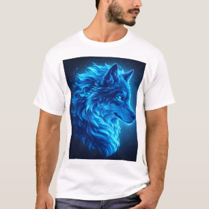 Camiseta Majestoso Lobo Azul Brilhante Arte de Fantasia da