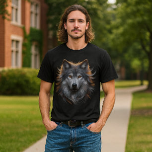 Camiseta Majestoso Lobo Cinzento com Olhos de Cobre
