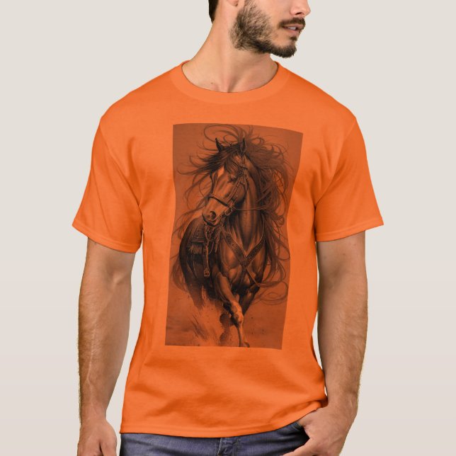 Camiseta Majestoso Stallion em Saffron: Bold e Elegante T-S (Frente)