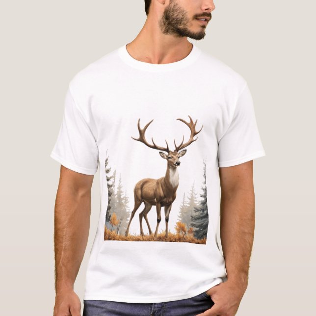Camiseta Majestoso Veado: Uma Ouro na Embriagem da Natureza (Frente)