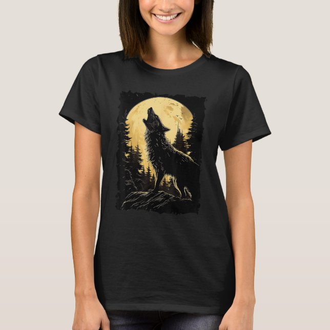 Camiseta Majexpressa Wolf Howling Full Moon Light Sky (Frente)