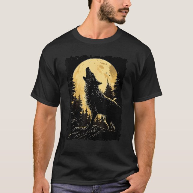 Camiseta Majexpressa Wolf Howling Full Moon Light Sky (Frente)