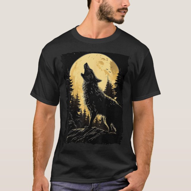 Camiseta Majexpressa Wolf Howling Full Moon Light Sky (Frente)