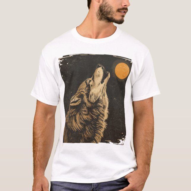 Camiseta Majexpressa Wolf Howling na lua (Frente)