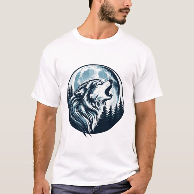 Camiseta Majexpressa Wolf Howling na lua cheia (Frente)