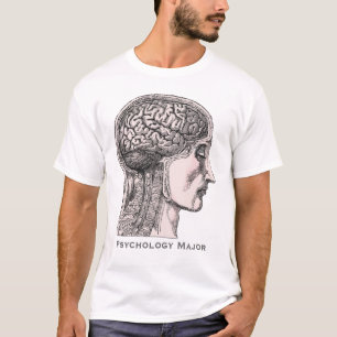 Camiseta Major de Pyschology - impressão antigo do cérebro