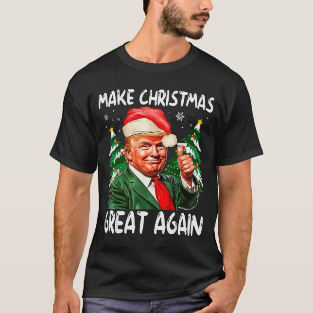 Camiseta Make Christmas Great Again Funny Santa Trump 2025  (Frente)