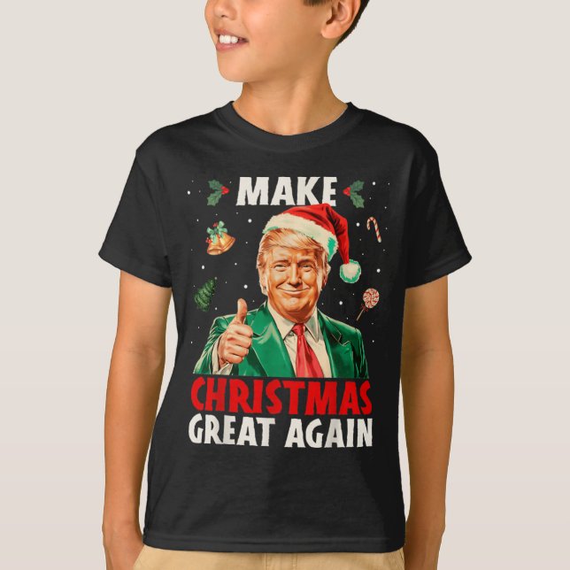 Camiseta Make Christmas Great Again Funny Santa Trump 2025  (Frente)