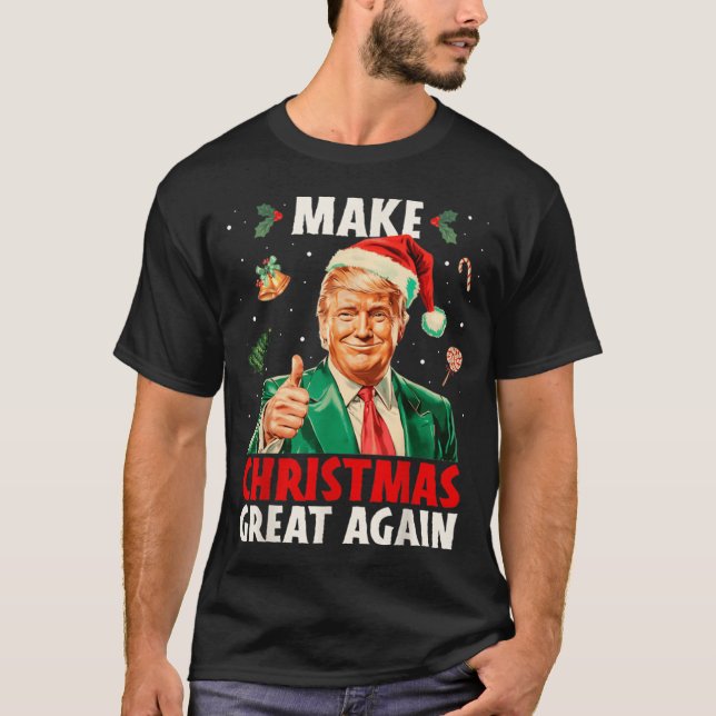 Camiseta Make Christmas Great Again Funny Santa Trump 2025  (Frente)