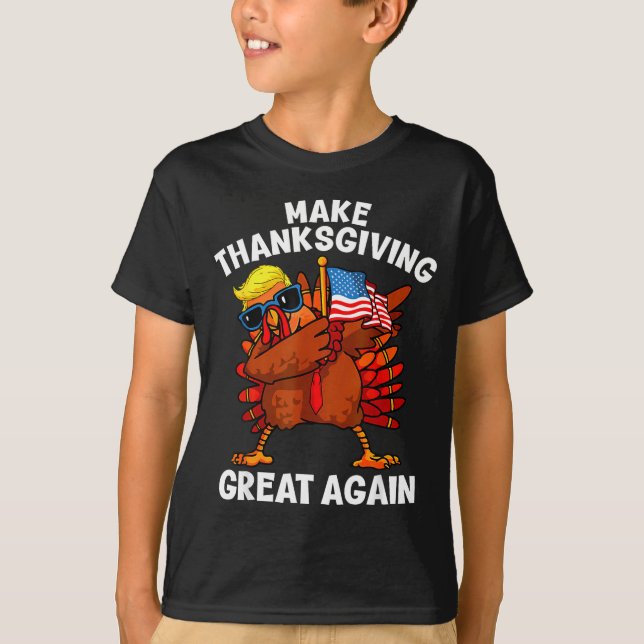Camiseta Make Thanksgiving Great Again Dabbing Turkey Trump (Frente)