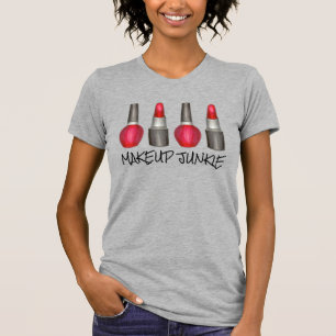 Camiseta Makeup Junkie Red Lipstick Nail Beauty Tee