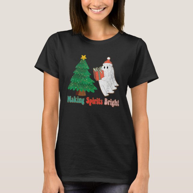 Camiseta Making Spirits Bright Christmas Ghost Santa Claus  (Frente)