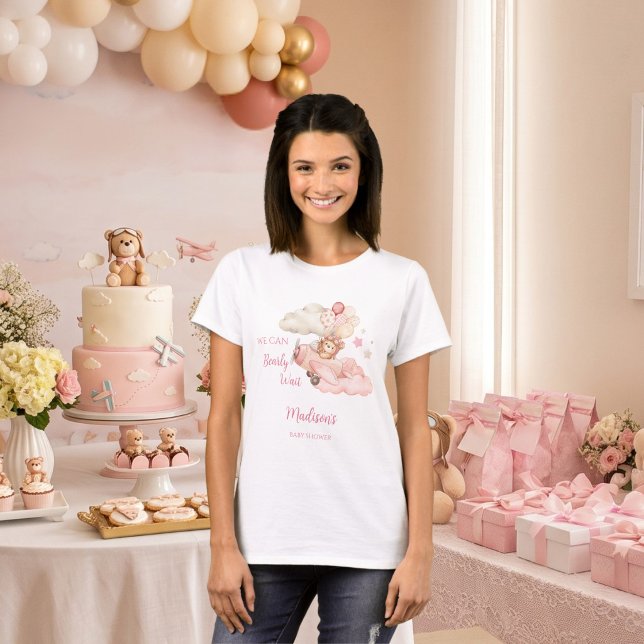 Camiseta Mal Podemos Esperar Mamãe Para Chá de Bebê (We Can Bearly Wait Teddy Bear Pregnancy Mom To Be T-Shirt | Girl Baby Shower )