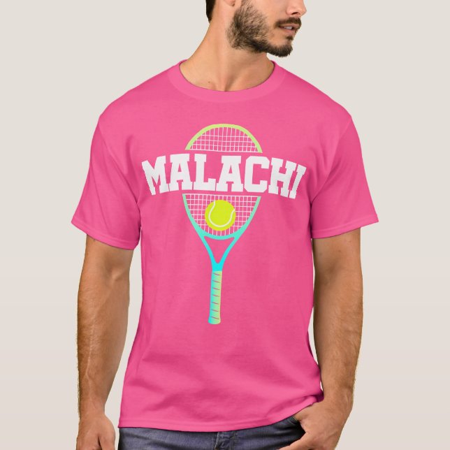 Camiseta Malachi Name Tênis Player Ball And Racket Sp (Frente)
