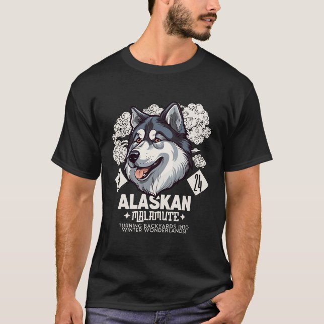 Camiseta Malamute do Alasca no quintal (Frente)