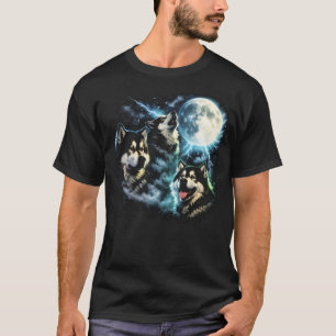 Camiseta Malamute do Alasca Uivando para a Lua Cachorro Árt