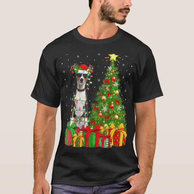 Camiseta Malamute Dog Lighting Xmas Tree Santa Hat Malamute (Frente)