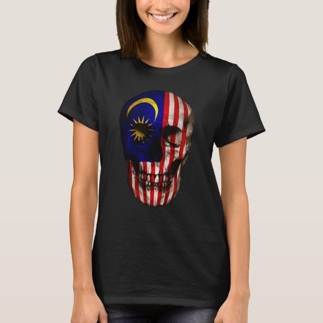 Camiseta Malásia Flag Skull Malásia Roots Proud Patrioti (Frente)