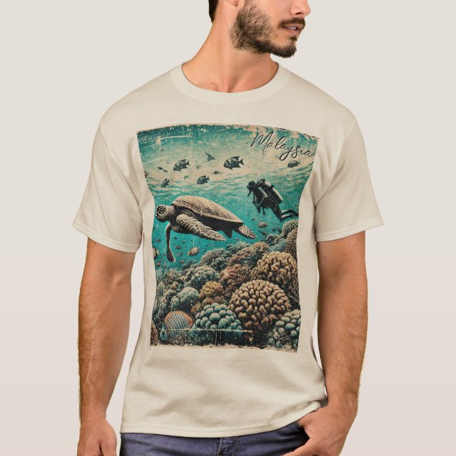 Camiseta Malásia Scuba Mergulhando em Grunge em Descanso (Frente)