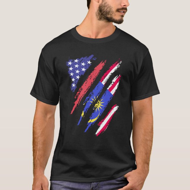 Camiseta Malaysian American Patriot Grown Heart Flag Stripe (Frente)