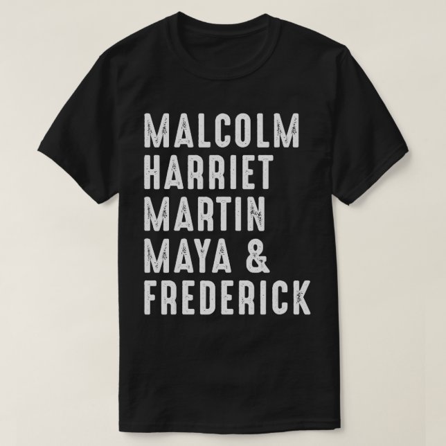 Camiseta Malcolm Harriet Martin Maya Frederick Líder Negro (Frente do Design)