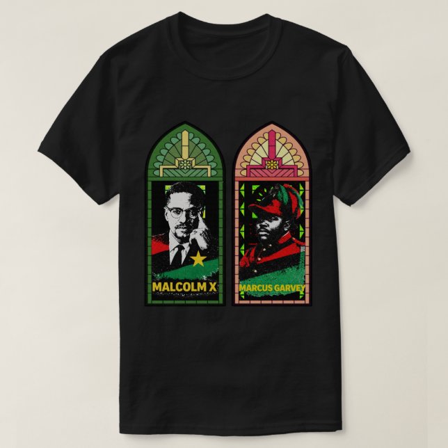 Camiseta Malcolm X Marcus Garvey vitral pan-africano (Frente do Design)