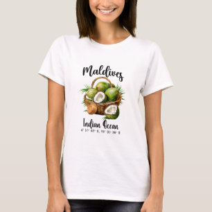 Camiseta Maldivas Coco Índico Oceano Ilha Tropical Gps