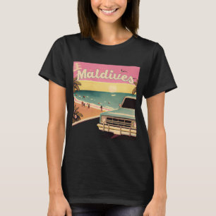 Camiseta Maldivas Férias de Praia Retrô Lembrança Maldivas