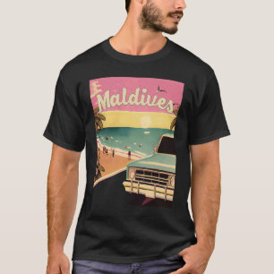Camiseta Maldivas Lembrança de Férias Retrô na Praia Maldiv
