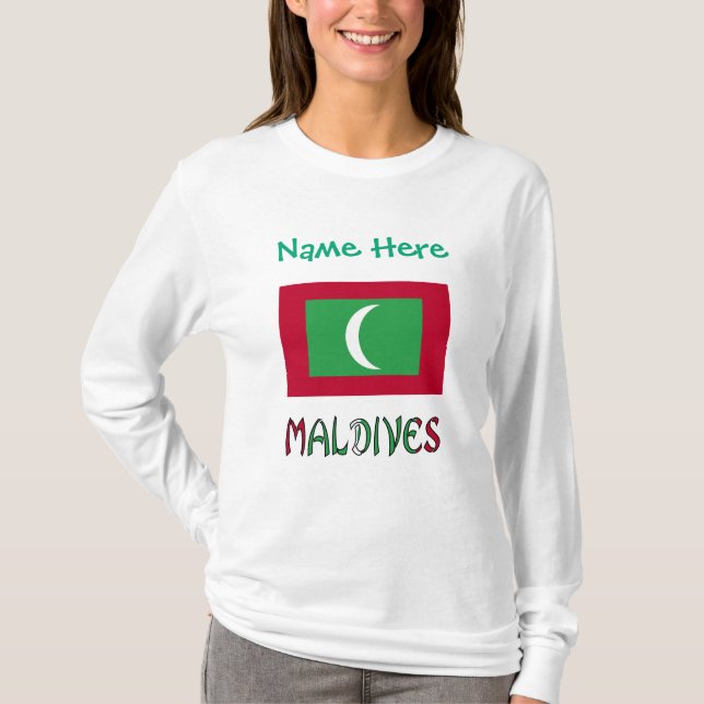 Camiseta Maldivas Personalização Verde da Bandeira Maldivia (Frente)