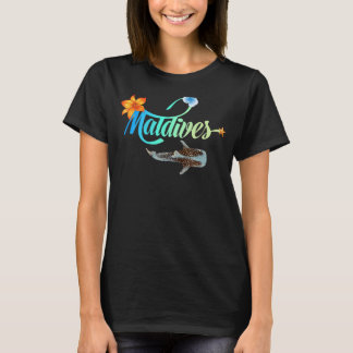 Camiseta Maldivas Shark Hibiscus Palms Beach Souvenir