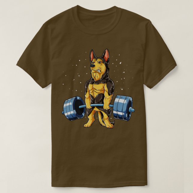 Camiseta Malhação de levantamento de peso do german shepher (Frente do Design)