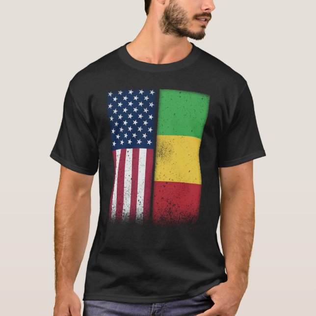Camiseta Mali Bandeiras malianas americanas orgulhosas dos  (Frente)
